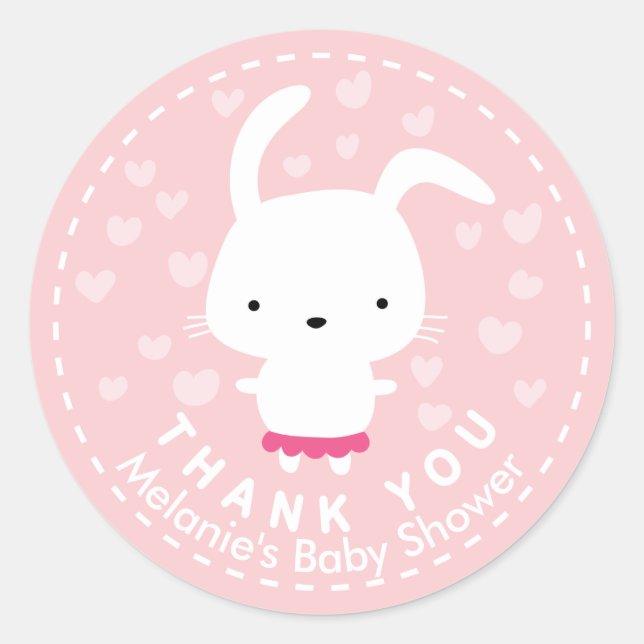 Thank You Pink Baby Shower Kawaii Bunny Sticker (Front)