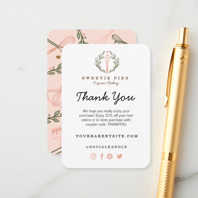 Thank You Pink Baking & Cooking Utensil Bakery Enclosure Card (Front/Back In Situ)