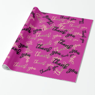 Thank You Pink Berry Gold Caligraphy Script Favor Wrapping Paper