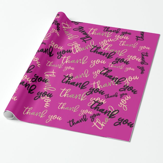 Thank You Pink Berry Gold Caligraphy Script Favor Wrapping Paper (Unrolled)