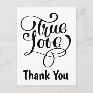 Thank You Pink & Black True Love Hearts Wedding Postcard