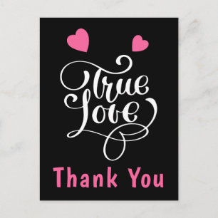 Thank You Pink & Black True Love Hearts Wedding Postcard