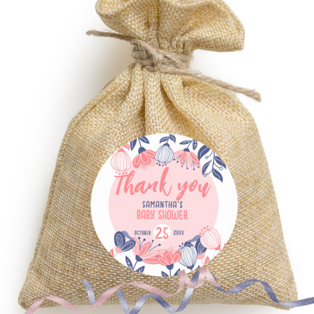 Thank You Pink Blue Flowers Botanical Baby Shower
