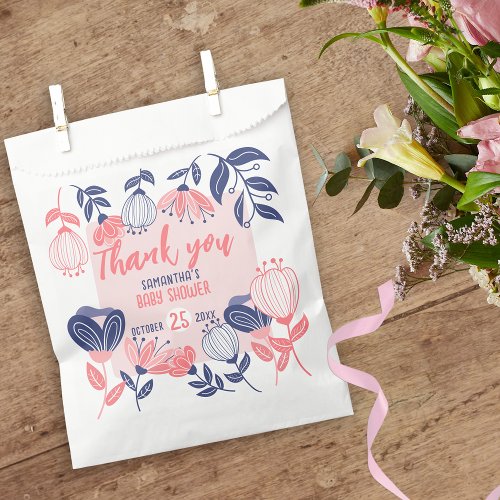 Thank You Pink Blue Flowers Botanical Baby Shower Favor Bag