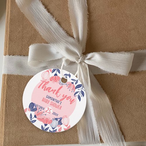 Thank You Pink Blue Flowers Botanical Baby Shower Favor Tags