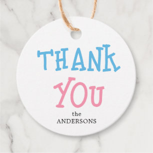 Thank You Pink Blue Gender Reveal Party Favor Tags