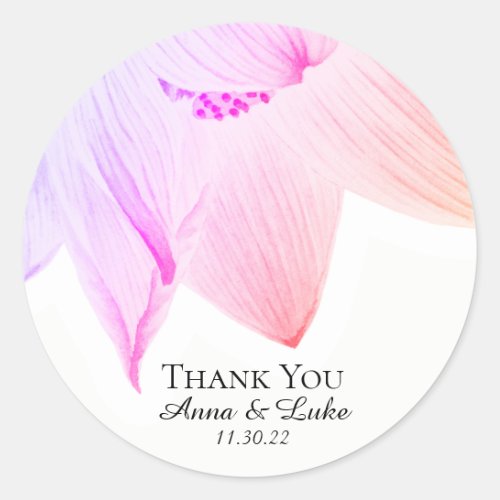  Thank You Pink   Blue Ombre Lotus Classic Round Sticker