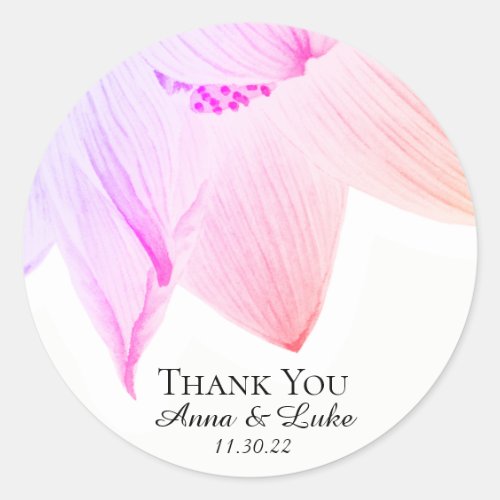 *~* Thank You Pink &amp;  Blue Ombre Lotus Classic Round Sticker