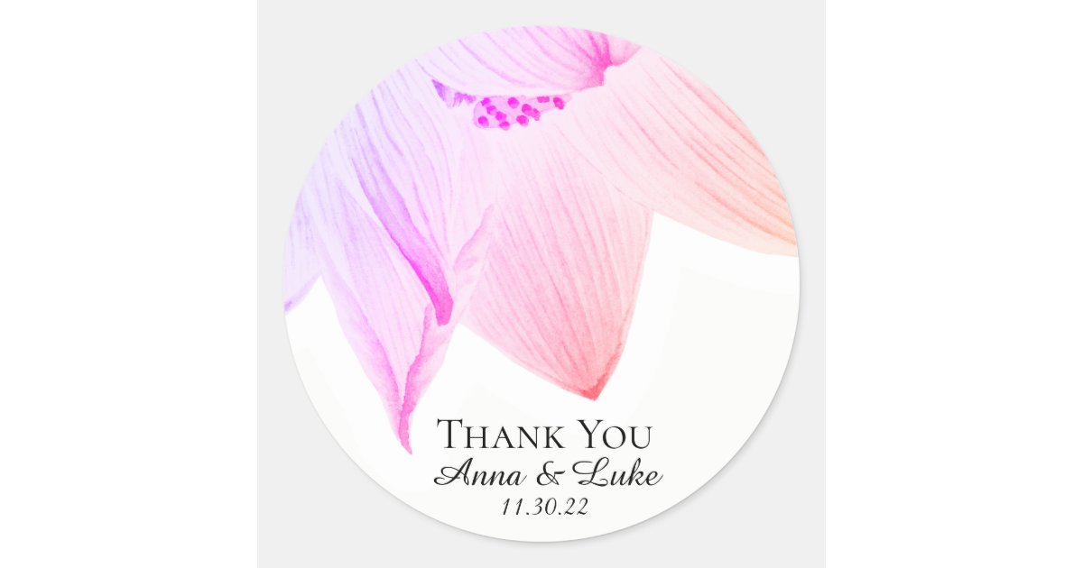Thank You Pink & Blue Ombre Lotus Classic Round Sticker | Zazzle