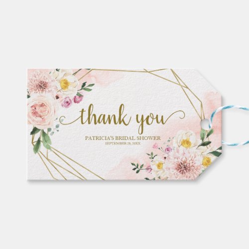 Thank You _ Pink Blush Floral Gold Geometric Favor Gift Tags
