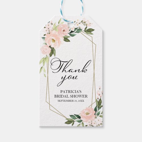 Thank You _ Pink Blush Flowers Geometric  Gift Tags