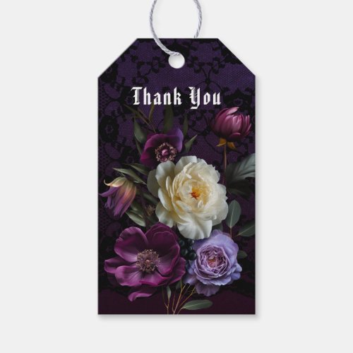 Thank You Pink Bouquet on Black Gift Tags