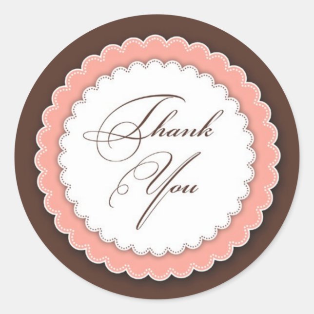 Thank You Pink Brown Classic Round Sticker (Front)