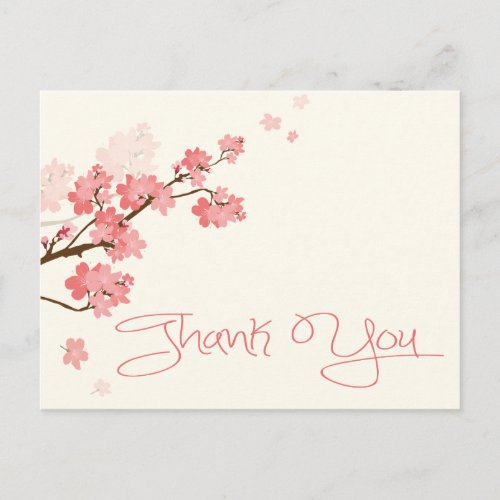 Thank You Pink Cherry Blossom Floral Flower Postcard