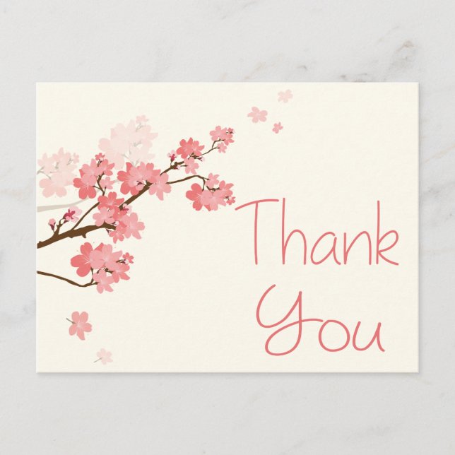 Thank You Pink Cherry Blossom Floral Wedding Postcard (Front)