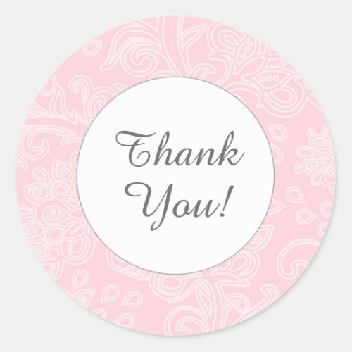 Thank you pink damask round favor stickers