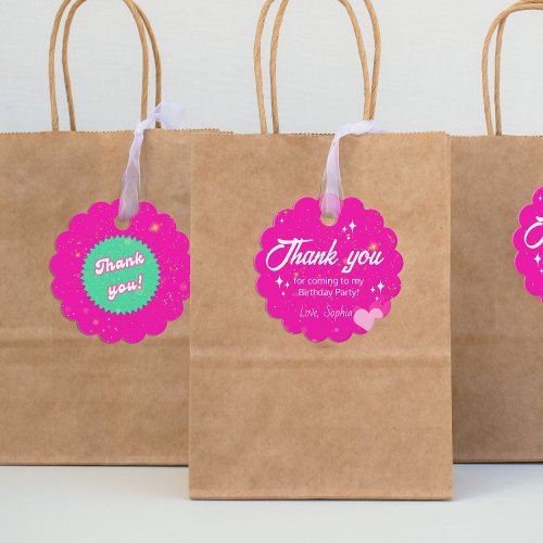 Thank You Pink Doll Birthday Party Favor Tags
