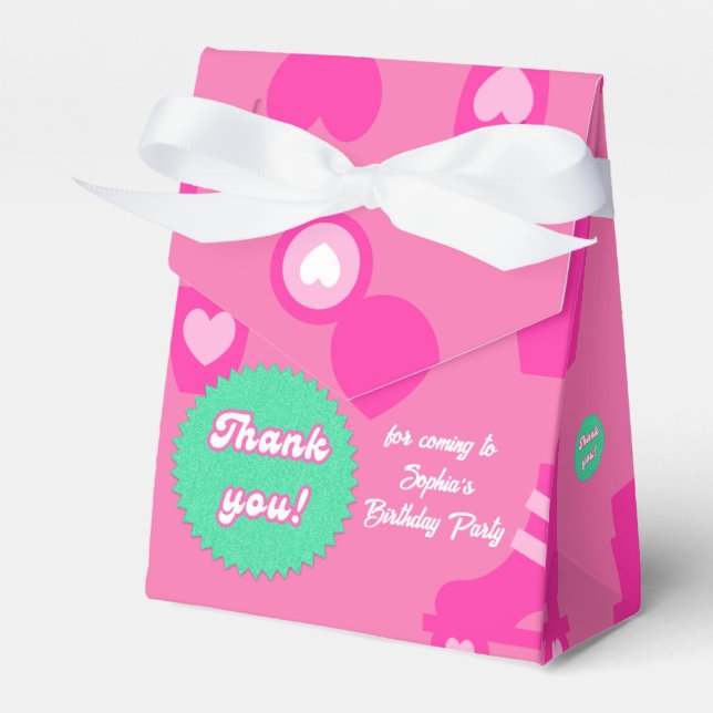 Thank you, Pink Doll Birthday Party, Girl Favor Boxes (Front Side)