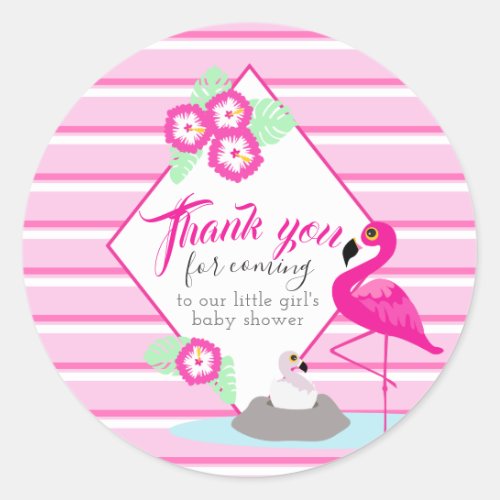 Thank you pink flamingo baby shower stickers