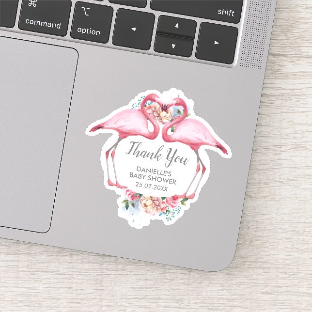 Thank You Pink Flamingo Floral Sticker (Detail)