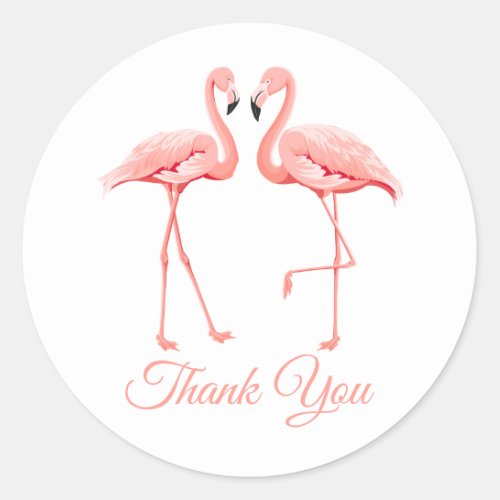 Thank You Pink Flamingo Tropical Wedding Beach Classic Round Sticker