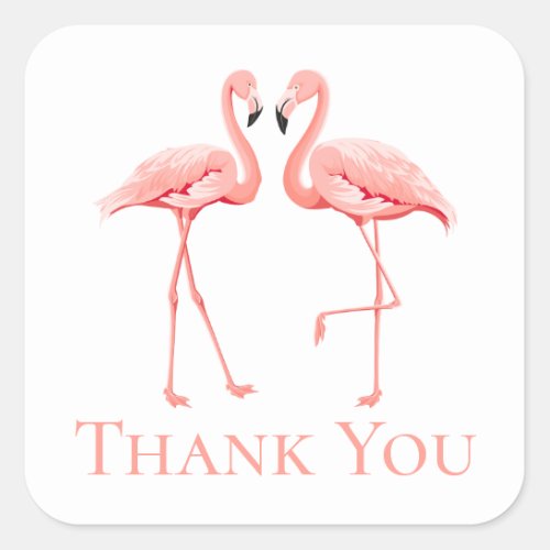 Thank You Pink Flamingo Tropical Wedding Beach Square Sticker