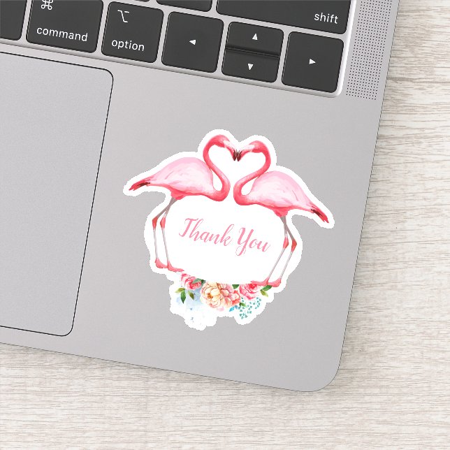 Thank You Pink Flamingos Floral Sticker (Detail)