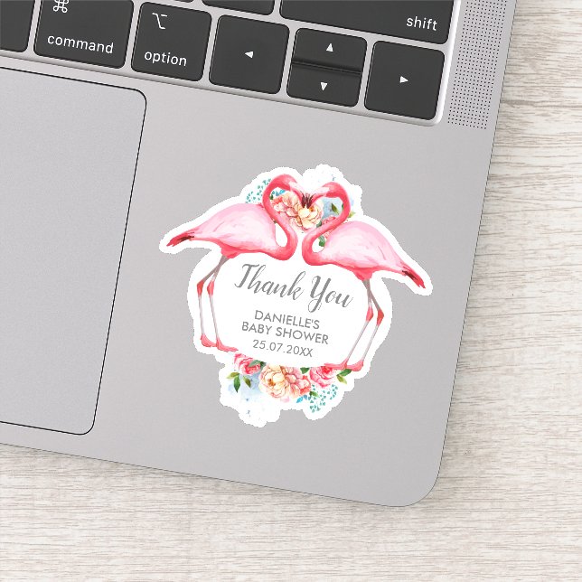 Thank You Pink Flamingos Floral Sticker (Detail)