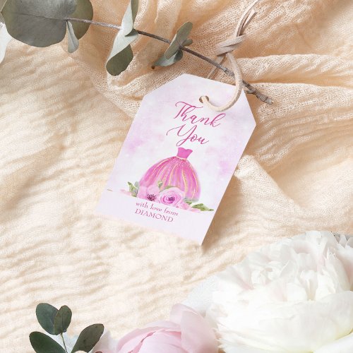 Thank you Pink Floral Princess Dress Gift Tags