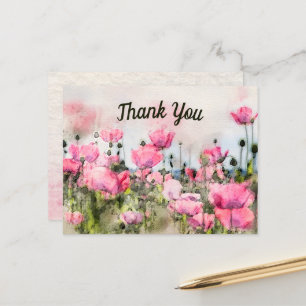 Thank You Pink Floral Watercolor Postcard