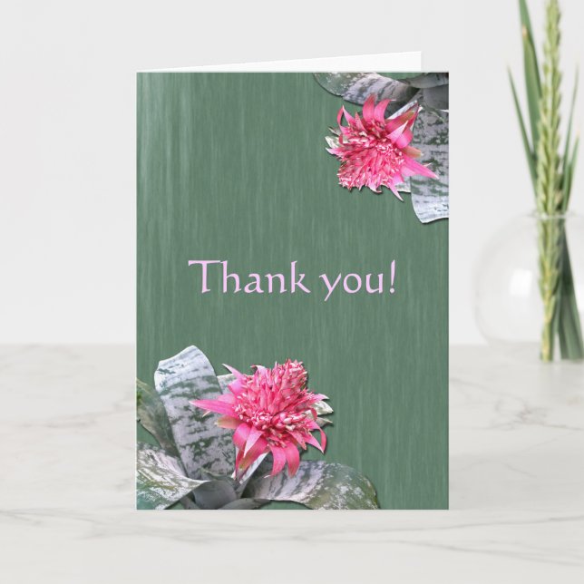 Thank You Pink Flowered Bromeliad Card (Front)
