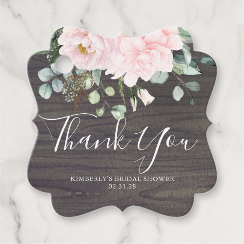 Thank You Pink Flowers Rustic Wood Bridal Shower Favor Tags