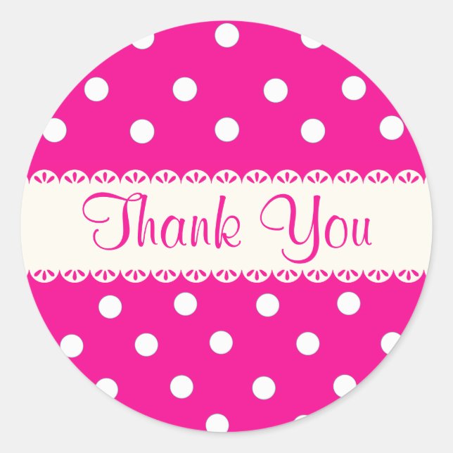 Thank You Pink Fuschia & White Polka Dot Sticker (Front)