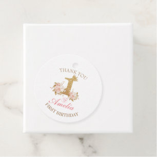 Thank you Pink Gold Crown Princess 1st Birthday Favor Tags