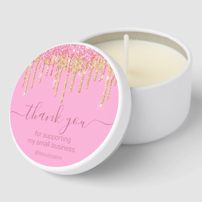 thank you pink gold glitters small business  mini candle favors (Corner)