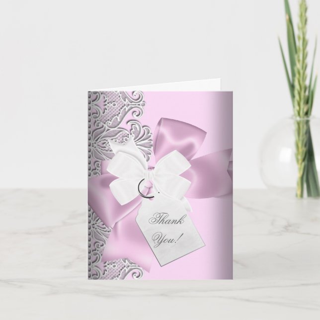 Thank You Pink Gray White Lace Card (Front)