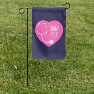 Thank You   Pink Heart Stethoscope Garden Flag
