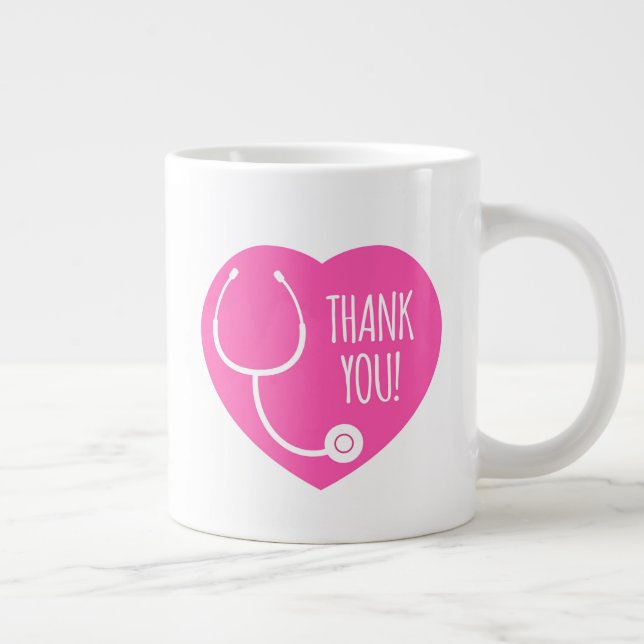 Thank You | Pink Heart Stethoscope Giant Coffee Mug (Right)