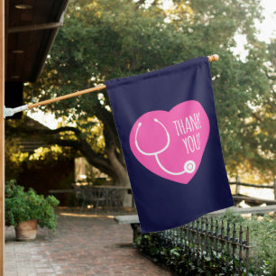 Thank You   Pink Heart Stethoscope House Flag