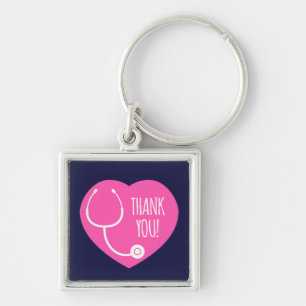 Thank You Pink Heart Stethoscope Keychain