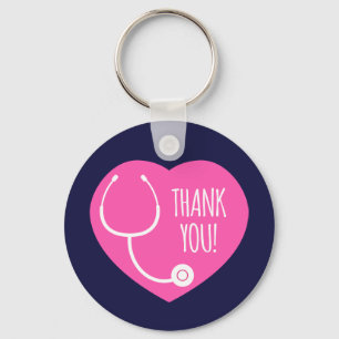 Thank You Pink Heart Stethoscope Keychain