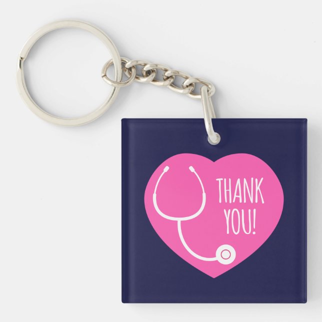 Thank You | Pink Heart Stethoscope Keychain (Front)