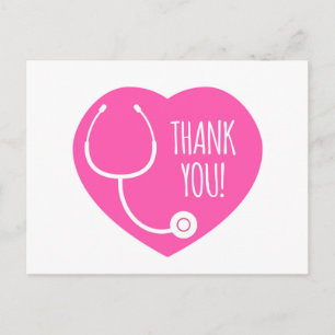Thank You Pink Heart Stethoscope Postcard