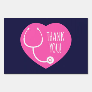 Thank You Pink Heart Stethoscope Sign