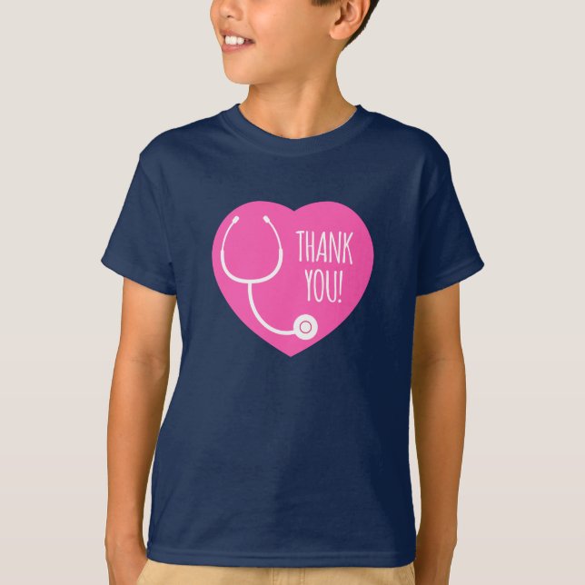 Thank You | Pink Heart Stethoscope T-Shirt (Front)