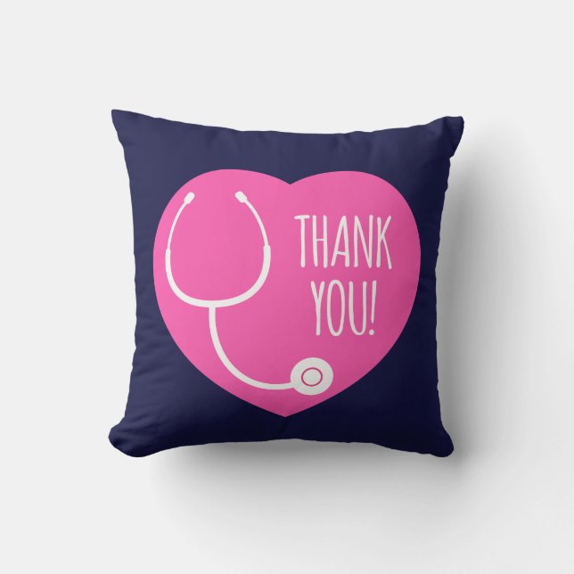 Thank You | Pink Heart Stethoscope Throw Pillow (Front)