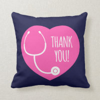 Thank You | Pink Heart Stethoscope Throw Pillow