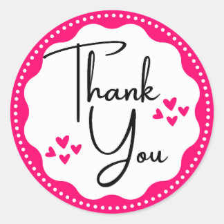 Thank You Pink Hearts Classic Round Sticker