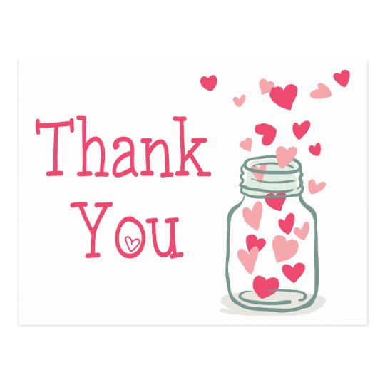 Thank You Pink Hearts Vintage Mason Jar Love Postcard ...