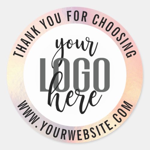 Thank You Pink Holograph Foil Business Logo Classic Round Sticker